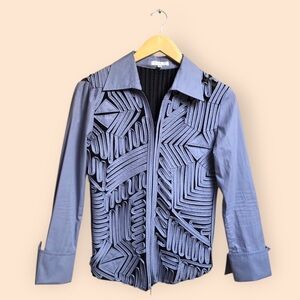 Vintage 90s Obstinee Abstract Artsy Stitched Collared Full Zip Shirt Women’s 4